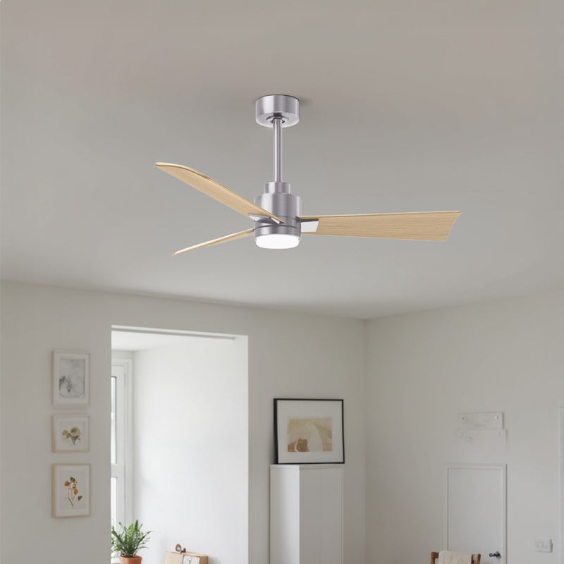 Matthews Fans Alessandra 42in 3-Blade Ceiling Fan | Transitional Brushed Nickel and Light Maple ABS | Bedrooms & Covered Patios | Model AKLK-BN-LM-42