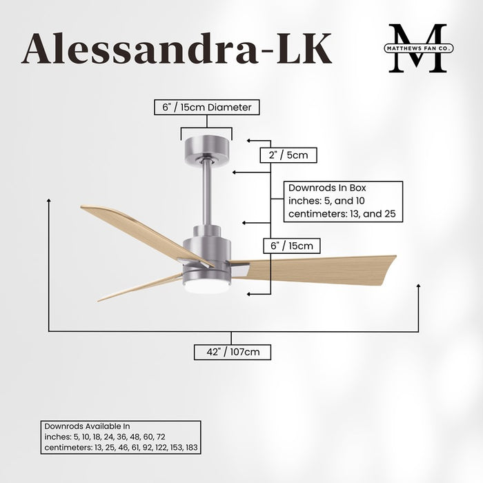 Matthews Fan Alessandra 1 Light 42" 3 Blade Ceiling Fan, BN