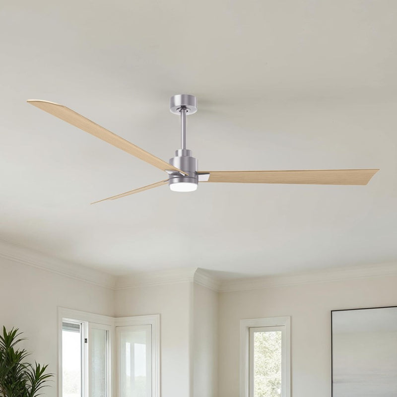 Matthews Fans Alessandra 72in 3-Blade Ceiling Fan | Transitional Brushed Nickel and Light Maple ABS | Great Rooms & Covered | Model AKLK-BN-LM-72