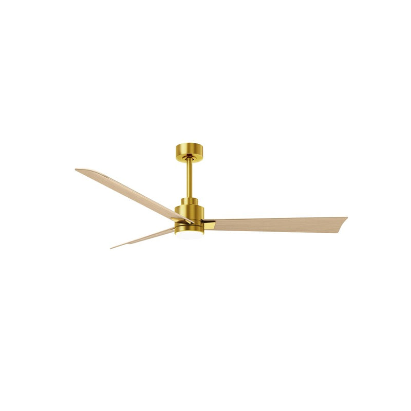 Matthews Fans Alessandra 56in 3-Blade Ceiling Fan | Transitional Brushed Brass and Light Maple ABS | Living Room & Covered | Model AKLK-BRBR-LM-56