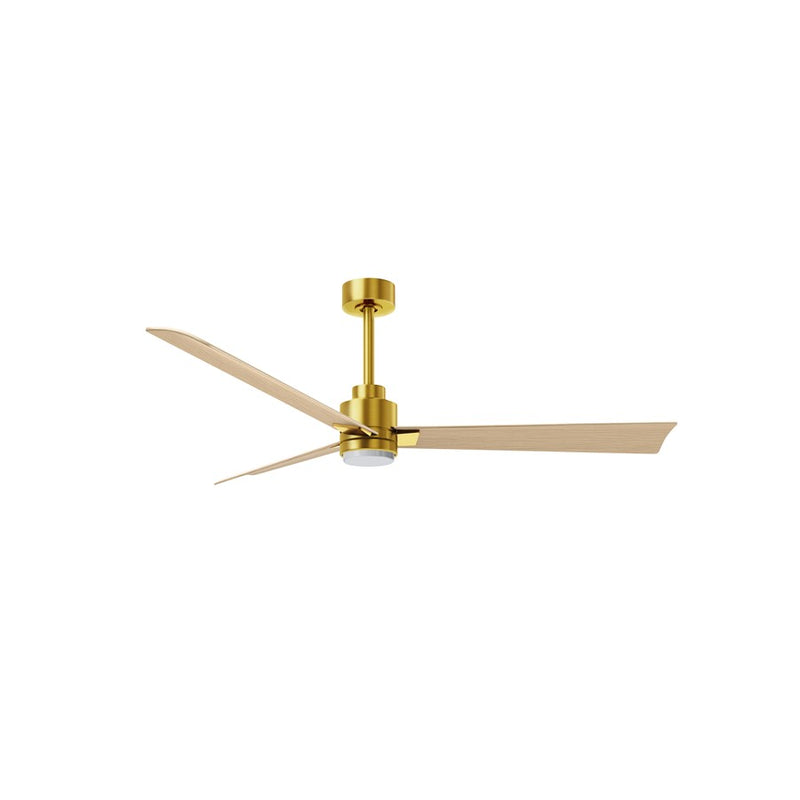 Matthews Fans Alessandra 56in 3-Blade Ceiling Fan | Transitional Brushed Brass and Light Maple ABS | Living Room & Covered | Model AKLK-BRBR-LM-56