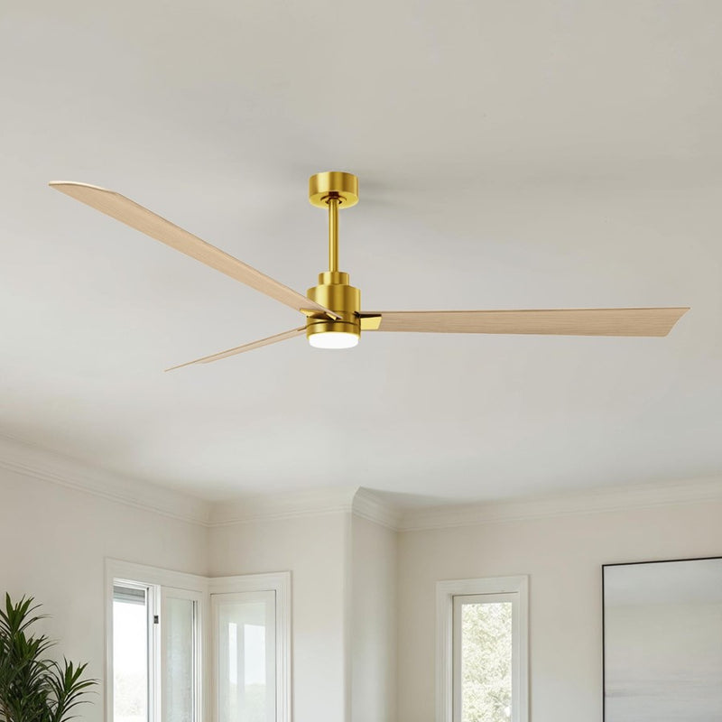 Matthews Fans Alessandra 72in 3-Blade Ceiling Fan | Brushed Brass and Light Maple ABS | Great Rooms & Open Living | Model AKLK-BRBR-LM-72