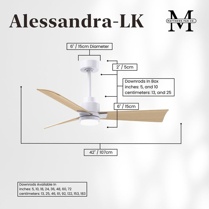 Matthews Fan Alessandra 1 Light 42" 3 Blade Ceiling Fan, White