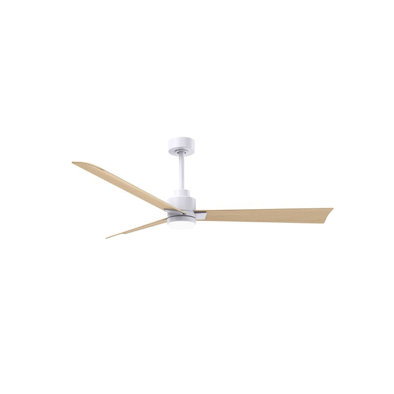 Matthews Fan Alessandra 56in 1-Light 3-Blade Ceiling Fan | Transitional Matte White and Light Maple Tone ABS | Outdoor Wet | Model AKLK-MWH-LM-56