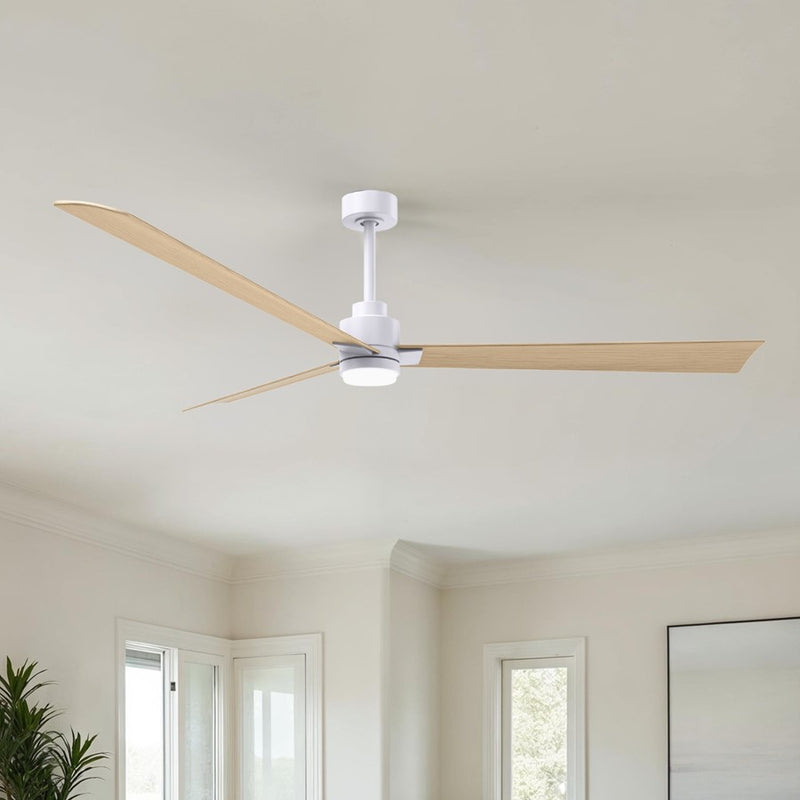 Matthews Fan Alessandra 72in 1-Light 3-Blade Ceiling Fan | Transitional Matte White and Light Maple Tone ABS | Outdoor Wet | Model AKLK-MWH-LM-72