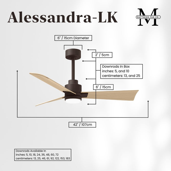 Matthews Fan Alessandra 1 Light 42" 3 Blade Ceiling Fan, TB