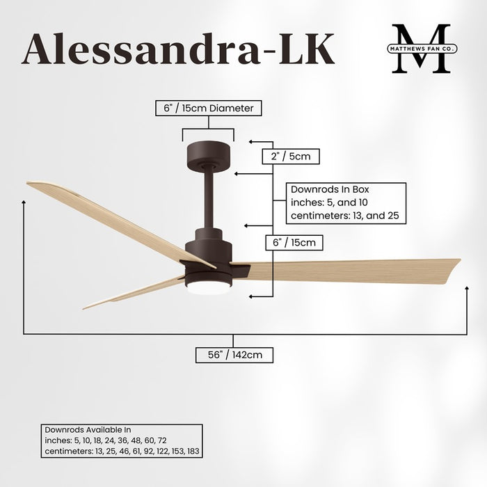 Matthews Fan Alessandra 1 Light 56" 3 Blade Ceiling Fan, TB