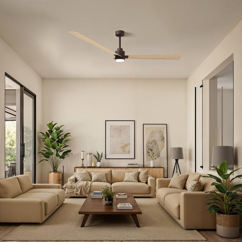 Matthews Fans Alessandra 72in 3-Blade Ceiling Fan | Transitional Textured Bronze and Light Maple ABS | Great Rooms & Open | Model AKLK-TB-LM-72
