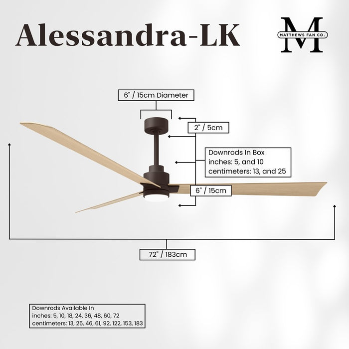 Matthews Fan Alessandra 1 Light 72" 3 Blade Ceiling Fan, TB