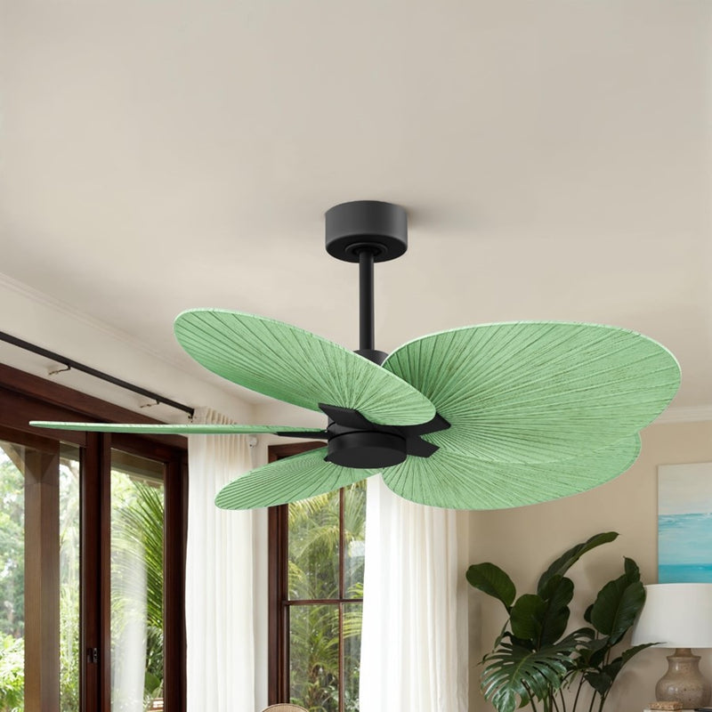 Matthews Fans Alessandra Tropical 48in 5-Blade Ceiling Fan | Transitional Matte Black and Palm Leaf ABS Blades | Outdoor Patio | Model AKTP-BK-PL