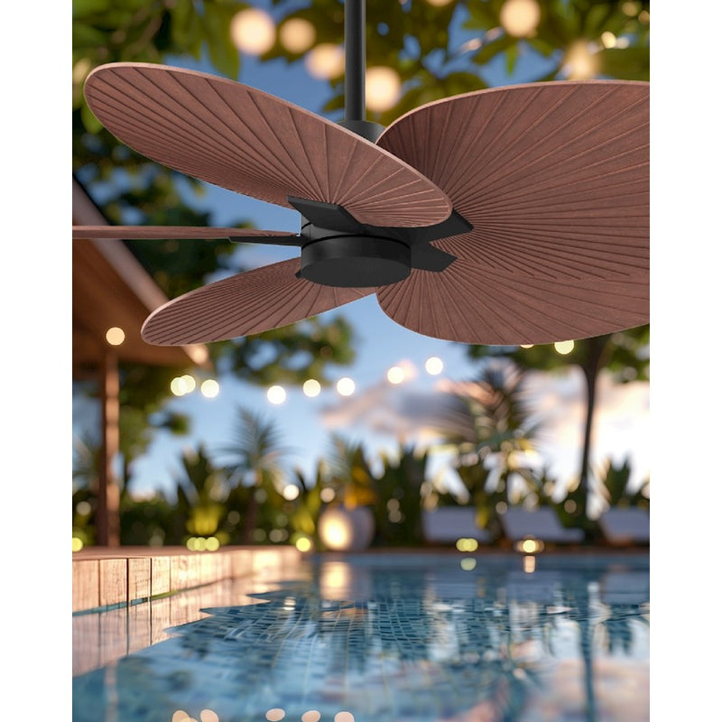Matthews Fans Alessandra Tropical 48in 5-Blade Ceiling Fan | Transitional Matte Black and Walnut Tone ABS Blades | Covered Patio | Model AKTP-BK-WN