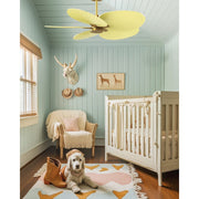 Matthews Fans Alessandra Tropical 48in 5-Blade Ceiling Fan | Transitional Brushed Brass and Light Yellow ABS Blades | Covered | Model AKTP-BRBR-YE