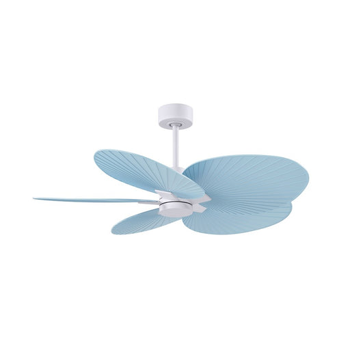 Matthews Fans Alessandra Tropical 48in 5-Blade Ceiling Fan | Transitional Matte White and Light Blue ABS | Covered Patio & Large | Model AKTP-MWH-BL