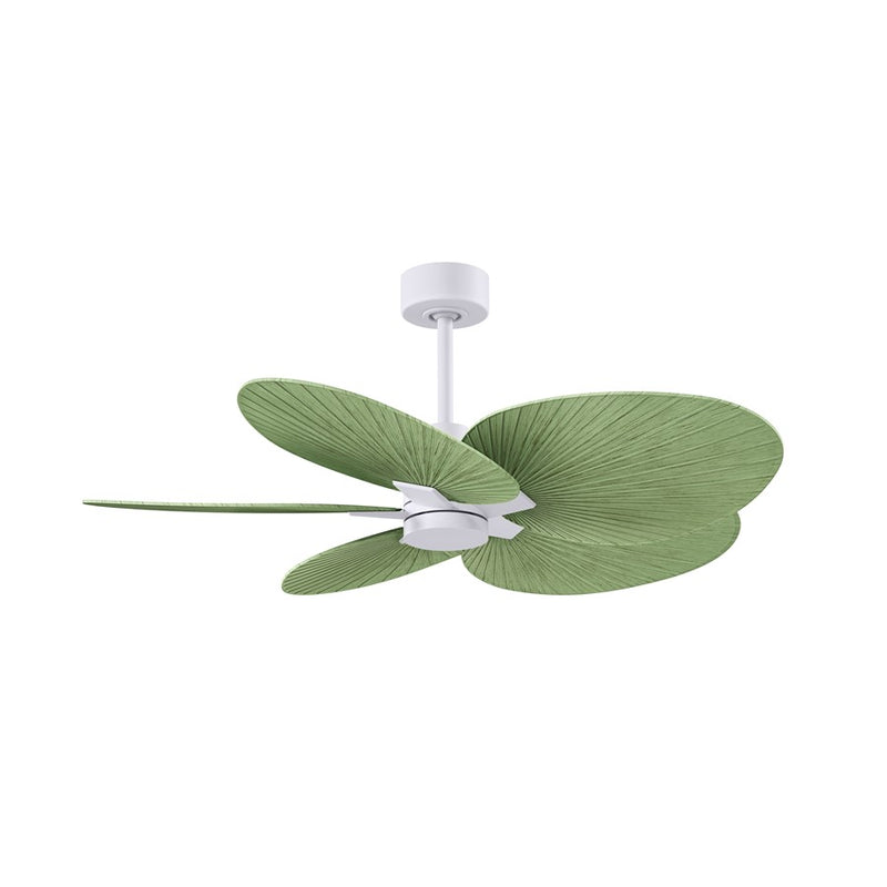Matthews Fans Alessandra Tropical 48in 5-Blade Ceiling Fan | Transitional Matte White and Palm Leaf ABS Blades | Covered Patio | Model AKTP-MWH-PL