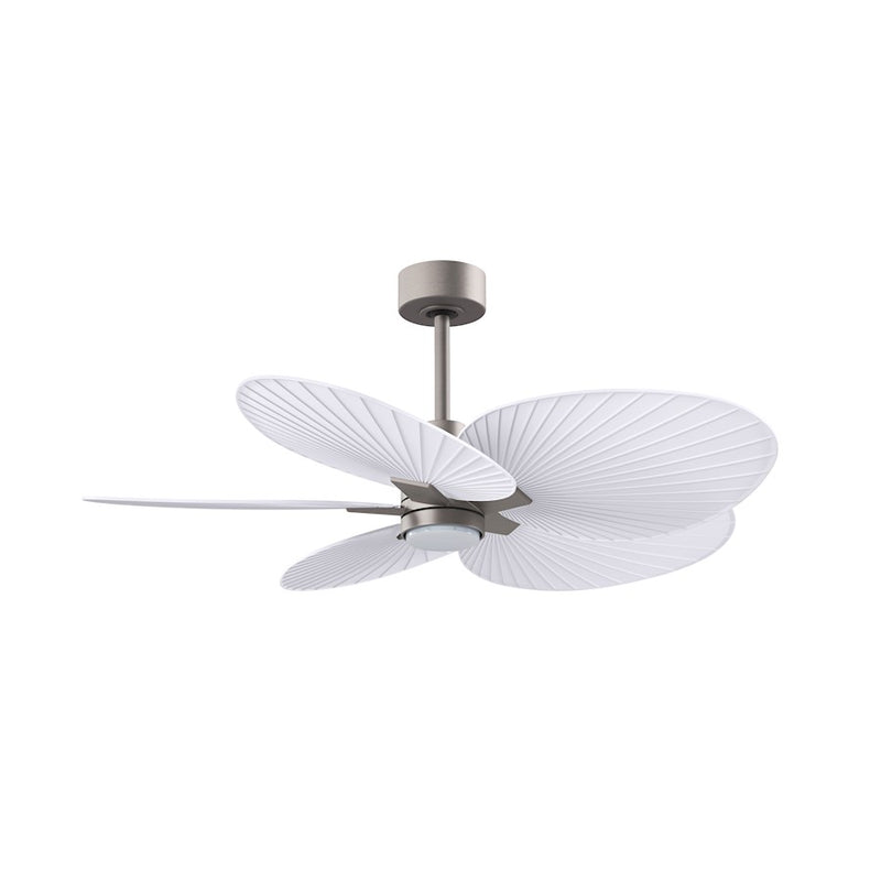 Matthews Fans Alessandra Tropical 48in 5-Blade Ceiling Fan | Transitional Brushed Nickel and Matte White ABS | Covered Patio | Model AKTPLK-BN-MWH