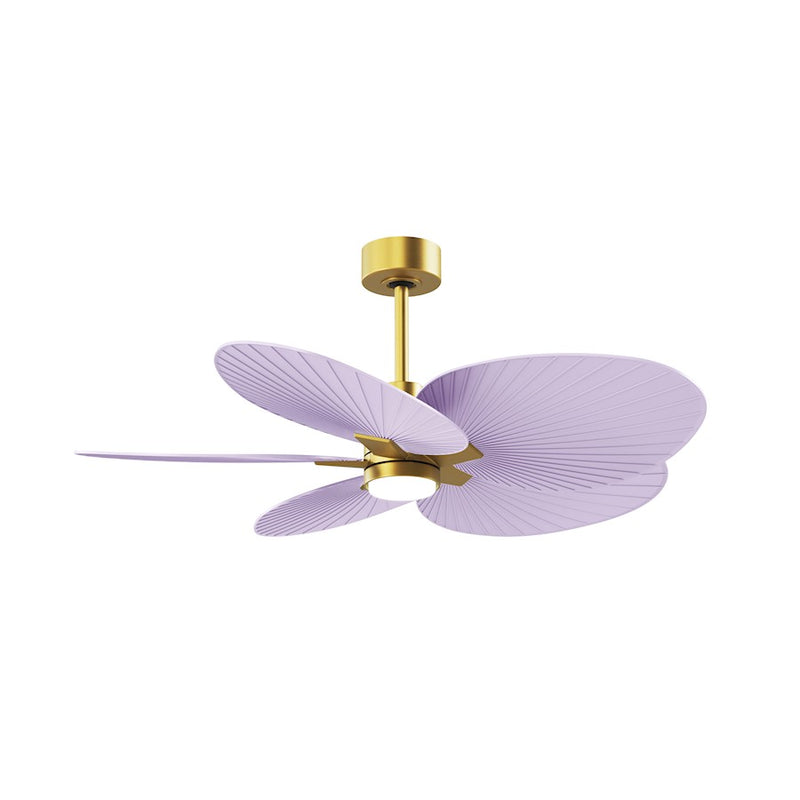 Matthews Fans Alessandra Tropical 48in 5-Blade Ceiling Fan | Transitional Brushed Brass and Lilac ABS Blades | Covered Patio | Model AKTPLK-BRBR-LI