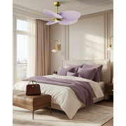 Matthews Fans Alessandra Tropical 48in 5-Blade Ceiling Fan | Transitional Brushed Brass and Lilac ABS Blades | Covered Patio | Model AKTPLK-BRBR-LI