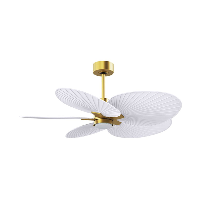 Matthews Fans Alessandra Tropical 48in 5-Blade Ceiling Fan | Brushed Brass and Matte White ABS Blades | Covered Patio | Model AKTPLK-BRBR-MWH