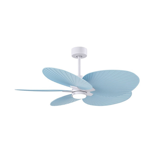 Matthews Fans Alessandra Tropical 48in 5-Blade Ceiling Fan | Transitional Matte White and Light Blue ABS Blades | Covered Patio | Model AKTPLK-MWH-BL