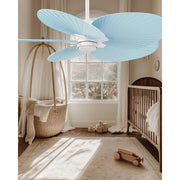 Matthews Fans Alessandra Tropical 48in 5-Blade Ceiling Fan | Transitional Matte White and Light Blue ABS Blades | Covered Patio | Model AKTPLK-MWH-BL