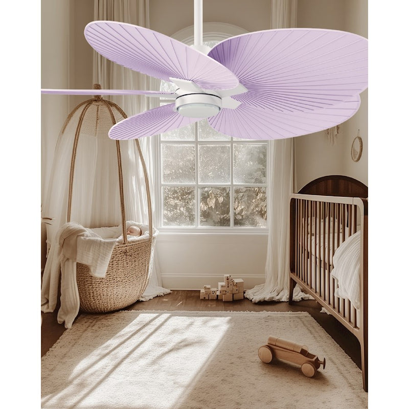 Matthews Fans Alessandra Tropical 48in 5-Blade Ceiling Fan | Transitional Matte White and Lilac ABS Blades | Covered Patio | Model AKTPLK-MWH-LI