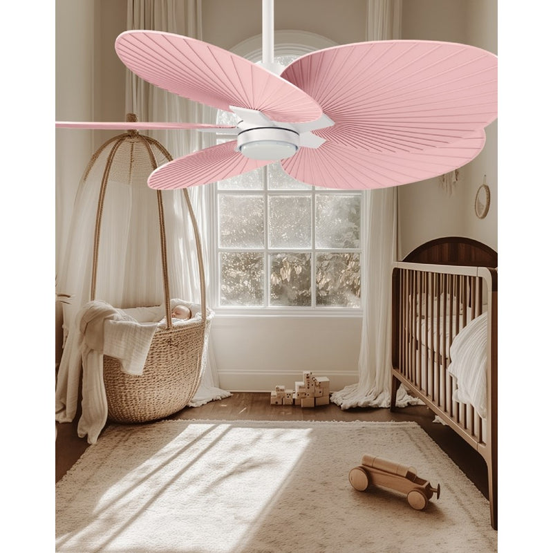 Matthews Fan Alessandra Tropical 48in 5-Blade Ceiling Fan | Transitional Matte White and Palm Leaf ABS Blades | Covered Patio | Model AKTPLK-MWH-PL
