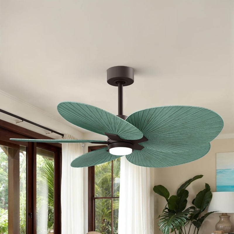 Matthews Fans Alessandra Tropical 48in 5-Blade Ceiling Fan | Textured Bronze and Palm Leaf ABS Blades | Covered Patio & Open | Model AKTPLK-TB-PL
