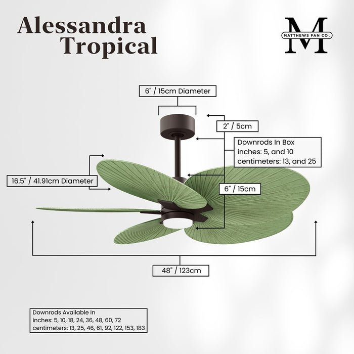 Matthews Fan Alessandra 1 Lt Tropical 48" 5 Blade Fan, Bronze