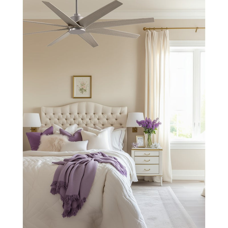 Matthews Fans Ariella 64in 8-Blade Ceiling Fan | Contemporary Brushed Nickel and Gray Ash ABS | Great Rooms & Covered Patios | Model AN-BN-GA-64