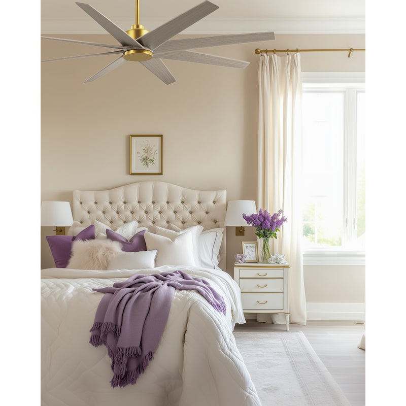 Matthews Fans Ariella 64in 8-Blade Ceiling Fan | Contemporary Brushed Brass and Gray Ash ABS | Great Rooms & Covered Patios | Model AN-BRBR-GA-64