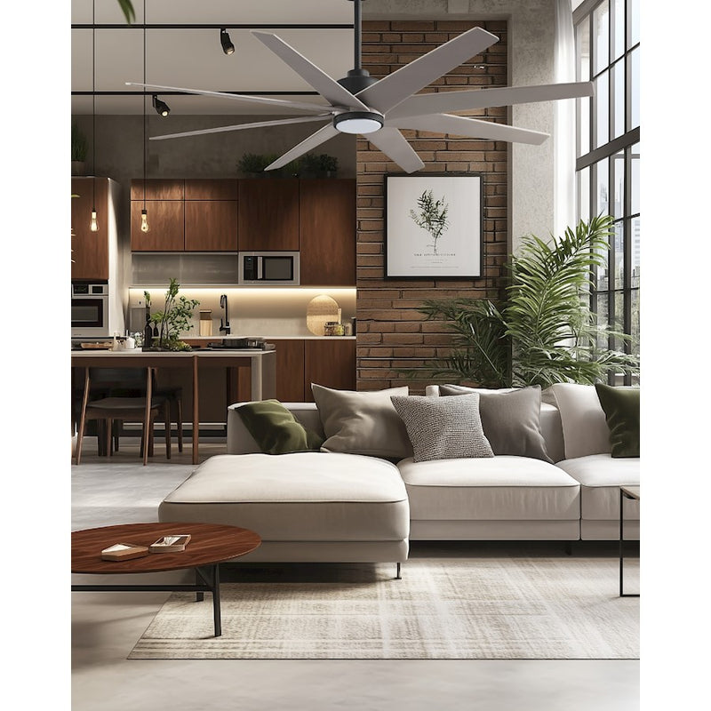 Matthews Fans Ariella 64in 8-Blade Ceiling Fan | Contemporary Matte Black and Brushed Nickel ABS | Great Rooms & Covered Patios | Model ANLK-BK-BN-64