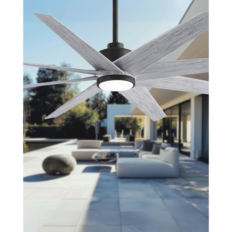 Matthews Fans Ariella 64in 8-Blade Ceiling Fan | Contemporary Matte Black and Barn Wood ABS | Great Rooms & Covered Patios | Model ANLK-BK-BW-64