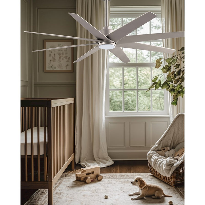 Matthews Fans Ariella 64in 8-Blade Ceiling Fan | Contemporary Brushed Nickel and Brushed Nickel ABS Blades | Great Rooms | Model ANLK-BN-BN-64