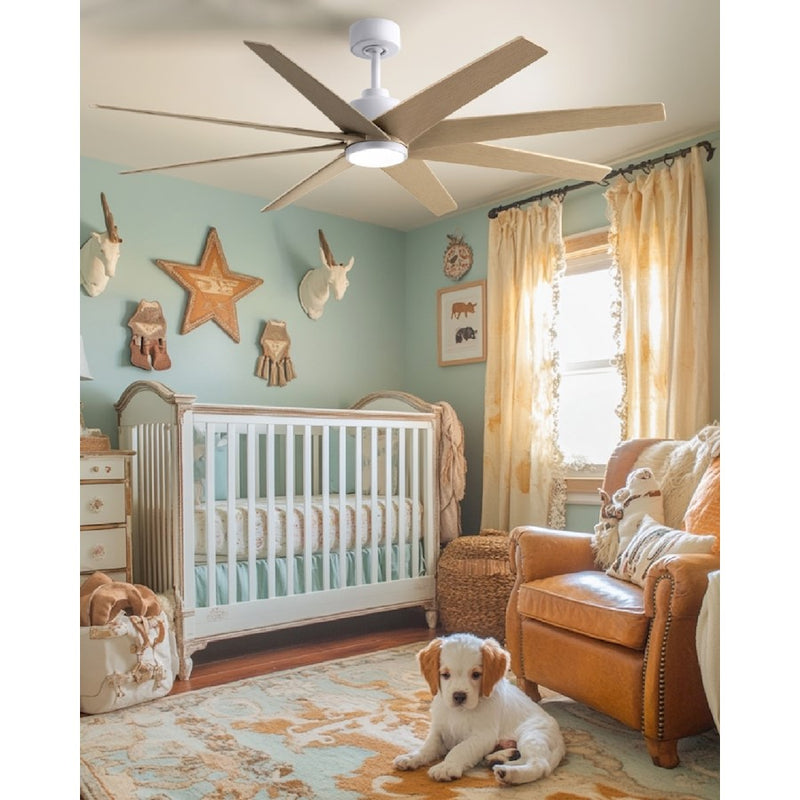 Matthews Fans Ariella 64in 8-Blade Ceiling Fan | Contemporary Matte White and Light Maple ABS | Great Rooms & Open Living | Model ANLK-MWH-LM-64