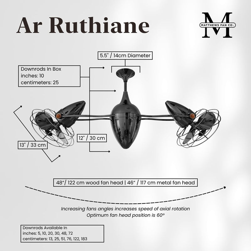 Matthews Fans Ar Ruthiane 46in 6-Blade Ceiling Fan | Contemporary Black Nickel and Metal | Covered Patio & Sunroom | 46 x 12 in | Model AR-BKN-MTL