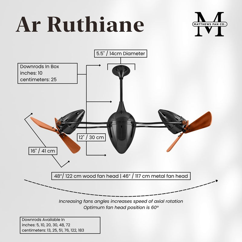 Matthews Fans Ar Ruthiane 48in 6-Blade Rotational Ceiling Fan | Contemporary Black Nickel and Mahogany Wood | Covered Patio, Porch | Model AR-BKN-WD