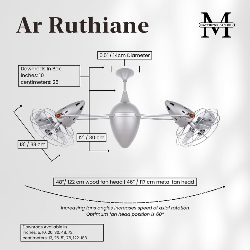 Matthews Fan Company Ar Ruthiane 48in Rotational Ceiling Fan | Brushed Nickel Metal Blades | Indoor Use | 46 x 12 x 12 in | Model AR-BN-MTL