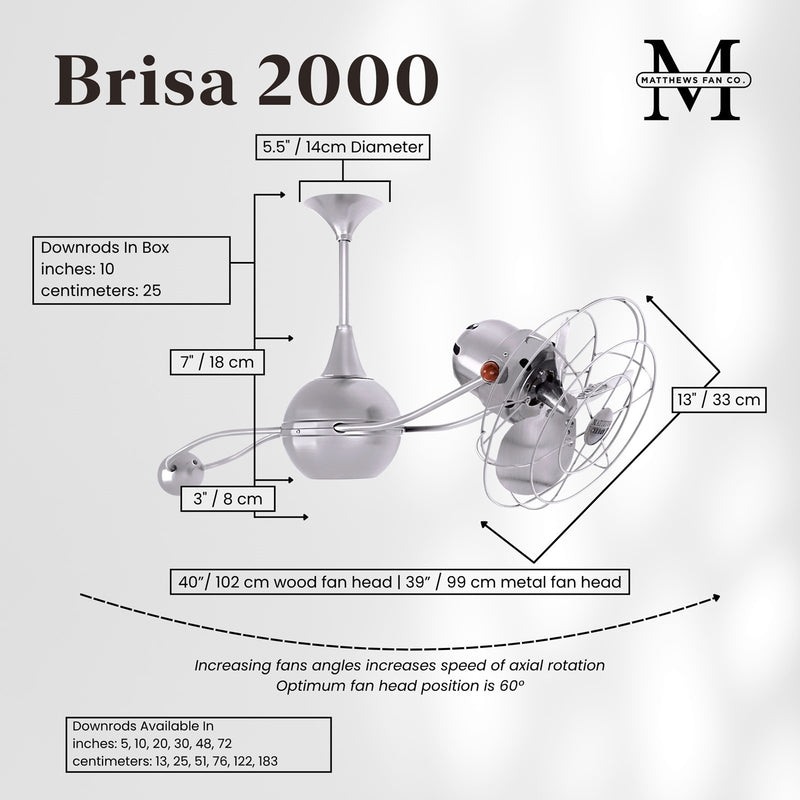 Matthews Fan Company Brisa 2000 39in Ceiling Fan | Brushed Nickel High Gauge Steel and Metal Blades | Living Room & Bedroom | Model B2K-BN-MTL