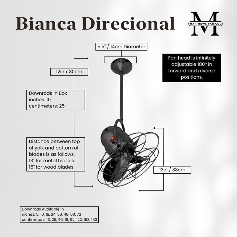 Matthews Fans Bianca Directional 13in 3-Blade Ceiling Fan | Contemporary Black Nickel and Metal Blades | Covered Patio & Bathroom | Model BD-BKN-MTL