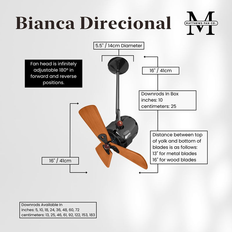 Matthews Fans Bianca Directional 16in 3-Blade Ceiling Fan | Contemporary Black Nickel and Mahogany Wood Blades | Covered Patio | Model BD-BKN-WD