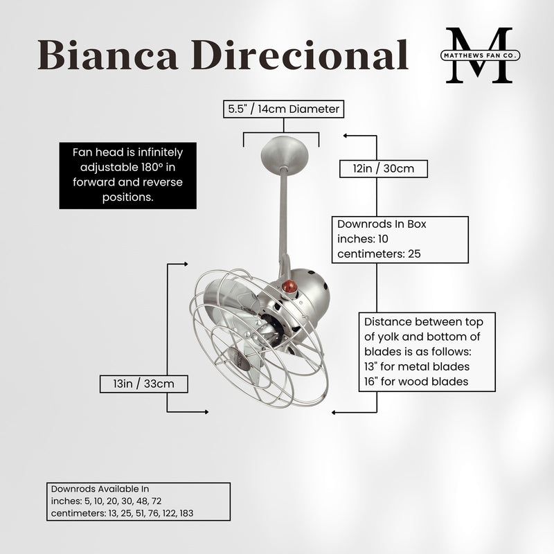 Matthews Fan Company Bianca Directional 13in Ceiling Fan | Brushed Nickel Steel and Metal Blades | Indoor Rooms | 13 x 13 x 13 in | Model BD-BN-MTL