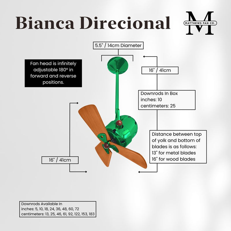 Matthews Fans Bianca Direcional 16in 3-Blade Ceiling Fan | Contemporary Esmeralda and Mahogany Wood | Bedroom & Covered Patio | Model BD-GREEN-WD