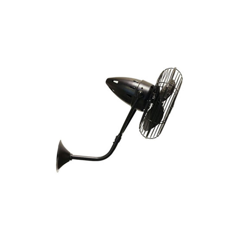 Matthews Fans Bruna Parede 13in 3-Blade Directional Wall Fan | Industrial Matte Black and Metal | Covered Patio & Sunroom | Model BP-BK-MTL