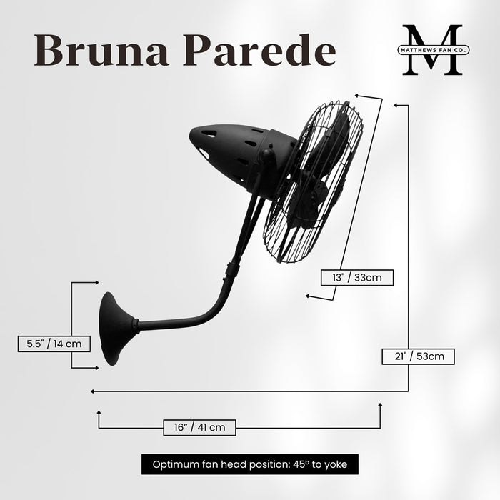 Matthews Fans Fan Bruna Parede Directional Wall Fan, Matte, Black