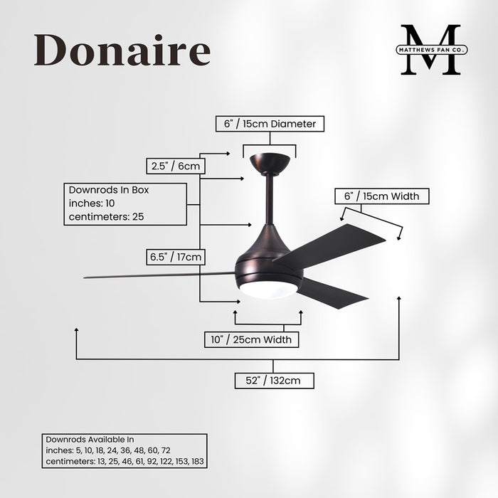 Matthews Fan Donaire 3 Blade 52" Paddle Fan, Brushed Bronze