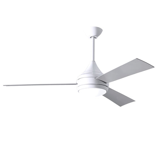 Matthews Fans Donaire 52in 1-Light LED Ceiling Fan | Contemporary Gloss White and Brushed Stainless ABS Blades | Covered Patio | Model DA-WH-BS