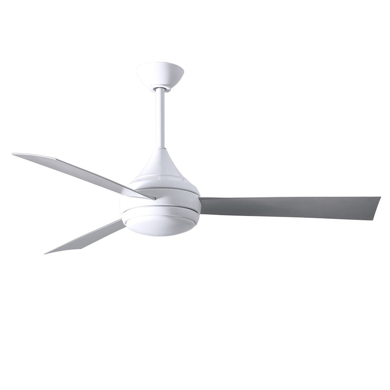 Matthews Fans Donaire 52in 1-Light LED Ceiling Fan | Contemporary Gloss White and Brushed Stainless ABS Blades | Covered Patio | Model DA-WH-BS