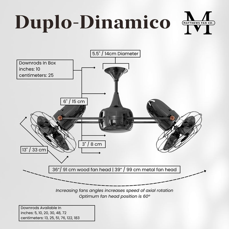 Matthews Fans Duplo-Dinamico 39in Rotational Ceiling Fan | Contemporary Black Nickel Cast Aluminum | Covered Patio & Sunroom | Model DD-BKN-MTL
