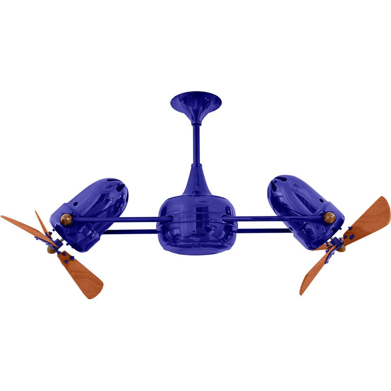 Matthews Fans Duplo Dinamico 36in Rotational Ceiling Fan | Safira and Mahogany Wood | Covered Patio & Sunroom | 36 x 9 in | Model DD-BLUE-WD