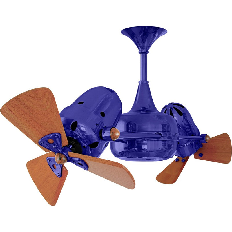 Matthews Fans Duplo Dinamico 36in Rotational Ceiling Fan | Safira and Mahogany Wood | Covered Patio & Sunroom | 36 x 9 in | Model DD-BLUE-WD